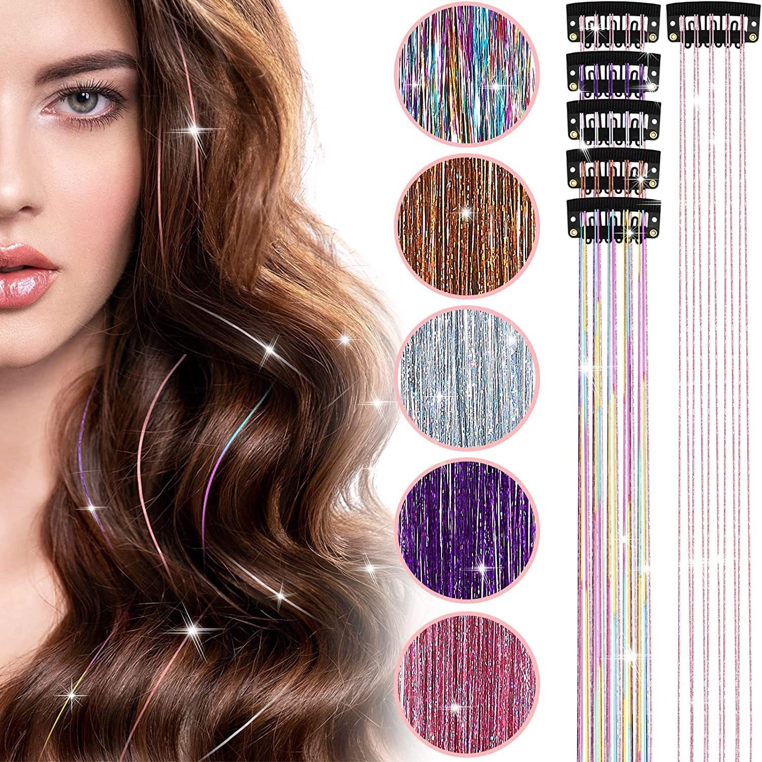 Laser gold wire tinsel hair colorful seamless hair extension metal wire hair
